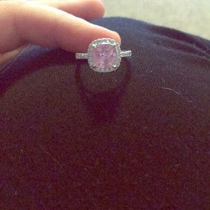 Pink Cushion-Cut Ring with Diamond-like Halo